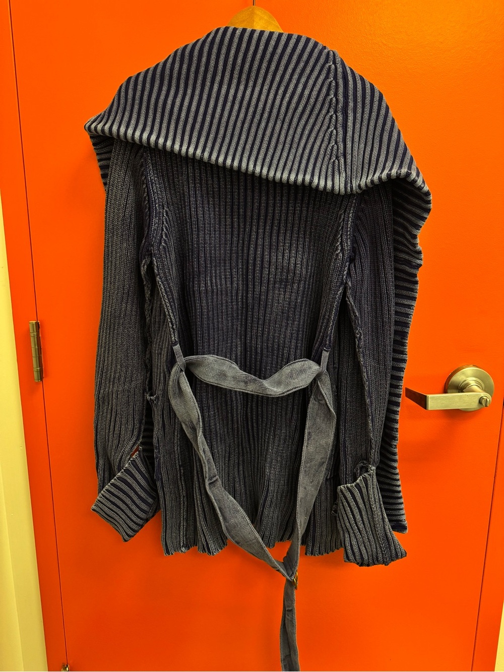 Free People Navy Striped Ribbed Crewneck Cardigan - Picture 4 of 5
